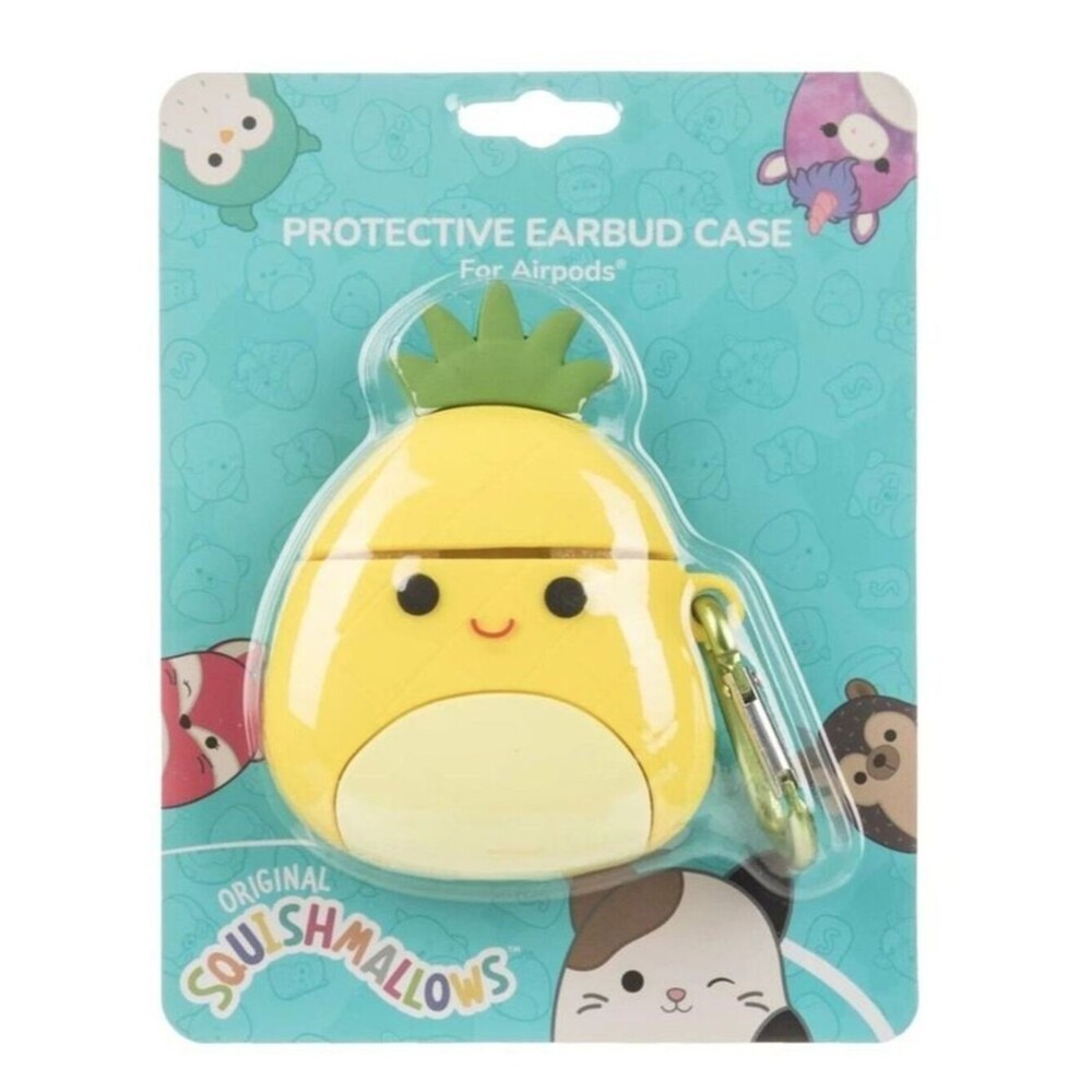 Squishmallows Pineapple Airpod Case Yellow Silicone Cover Carabiner Clip Gift